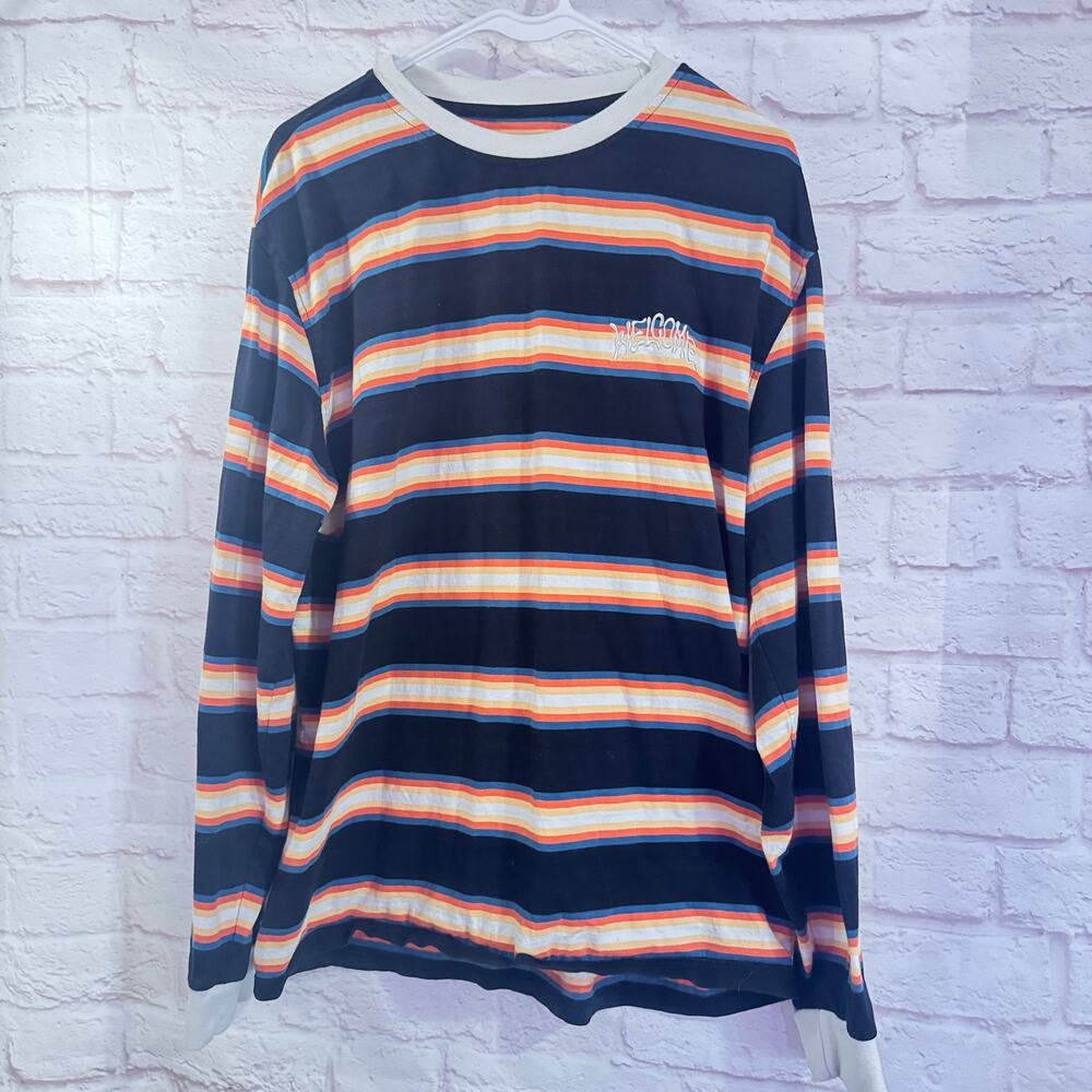 Welcome colorful striped long sleeve t-shirt sz Men’s XL #skater #stripes